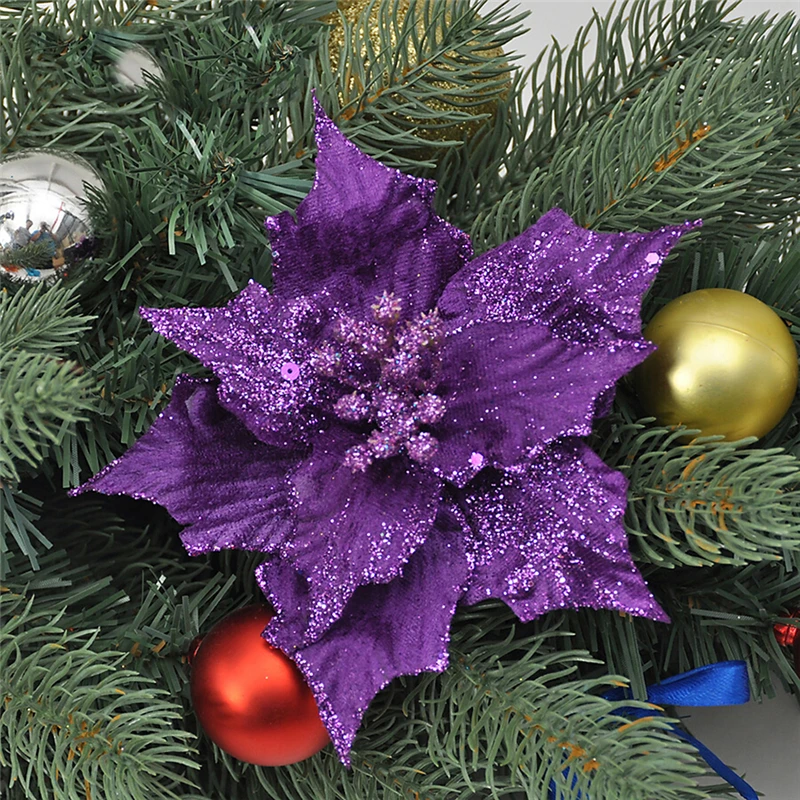 

Christmas Decoration For Home navidad Colourful Glitter Artificial Hollow Flowers Wedding Party Christmas Xmas Tree Decor