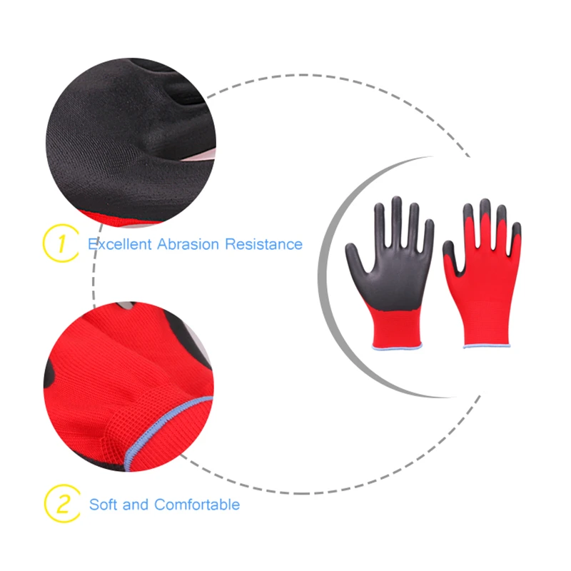 Перчатки механик GMG красный полиэстера корпус черного нитрил пена покрытие рабочая обувь рабочие перчатки Для мужчин Для женщин