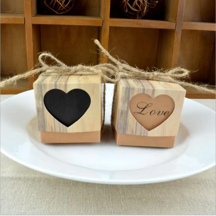 Сердечки в любви деревенский крафт-коробка для конфет с веревкой шикарный винтажный шпагат свадебный подарок коробка набор из 200 шт
