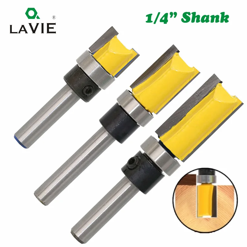 3pcs 1/4'' Flush Trim Router Bit Pattern Bit Top & Bottom Bearing 1/2
