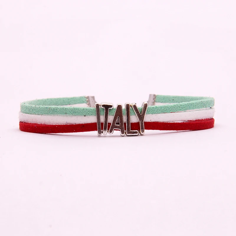 

(10Pcs/Lot) Infinity love Country ITALY Bracelet heart Charm leather wrap rope bracelets & bangles National Flag jewelry Gift