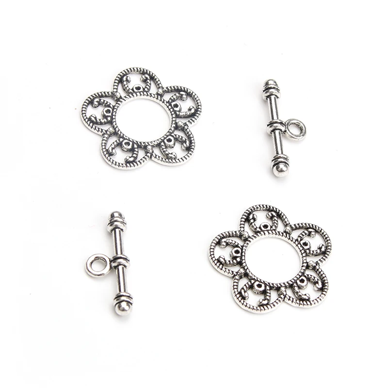 

10pcs/lot Antique Silver Color OT Claps Toggle Clasp Connector Heart With Flower OT Clasps For Diy Jewelry Accessories Findings