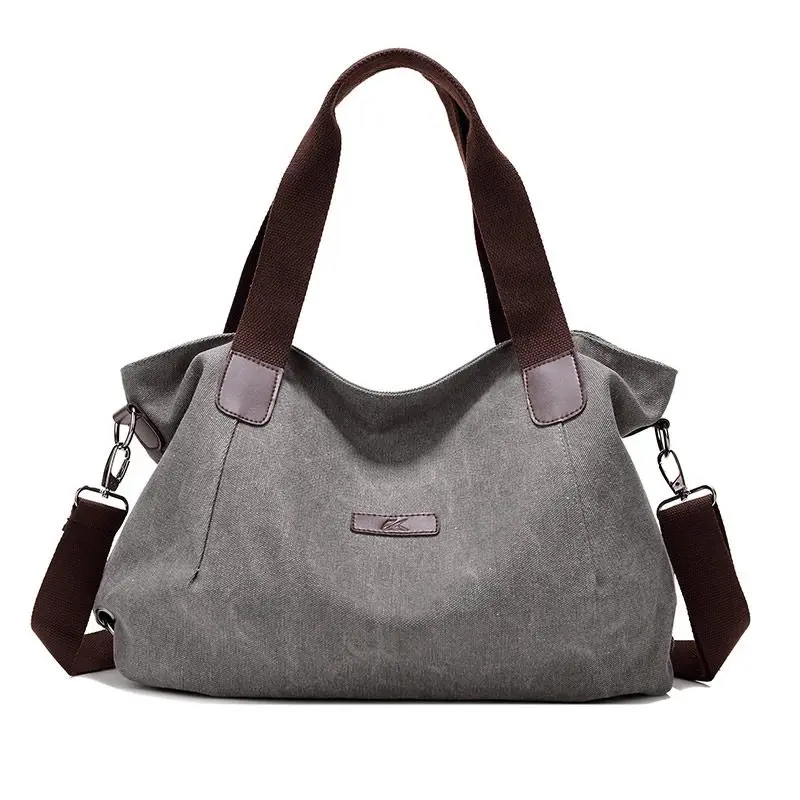 Большая вместительная Женская Брезентовая сумка, повседневные брезентовые сумки на плечо, винтажные сумки через плечо, женская сумка-тоут, трапециевидная S1513 - Цвет: Серый