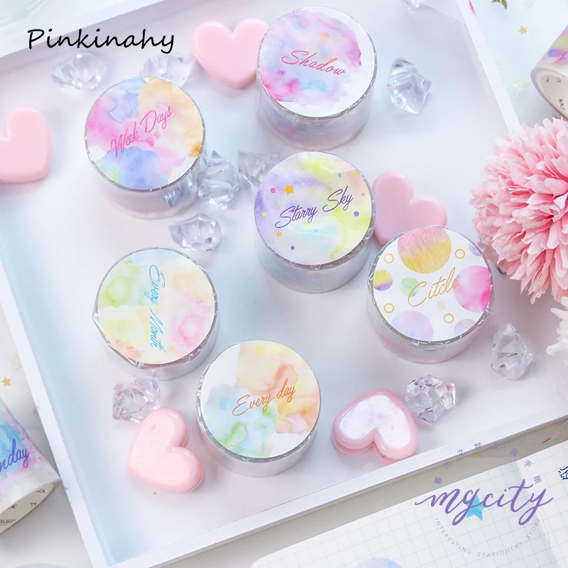 

Fantasy Dream Starry Sky Week Watercolor washi tape DIY decoration scrapbooking planner masking tape label sticker stationery64