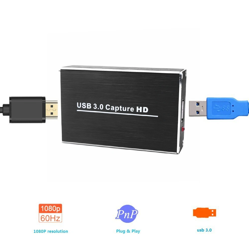 

HD Video Capture Converter with USB3.0 Dongle 1080P 60FPS Drive-free Capture Card Box for Windows Linux Os X Black