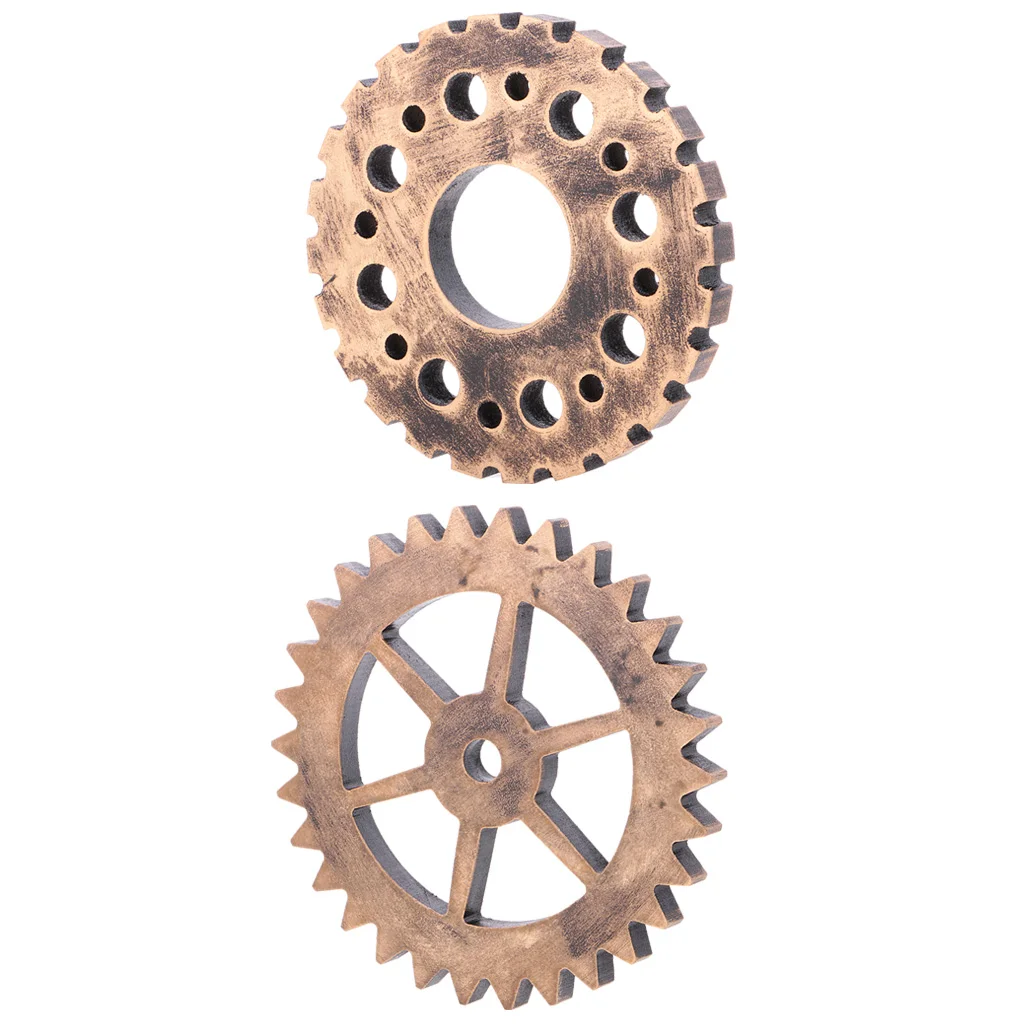 2Pcs Creative Art Crafts Retro Industrial Antique Gear Wooden Wall Door Sculpture