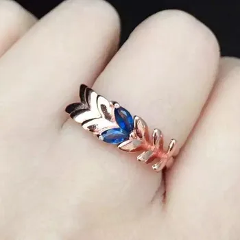 

Natural sapphire stone Ring 925 sterling silver Natural blue gemstone feather Ring fashion fine Jewelry for women party