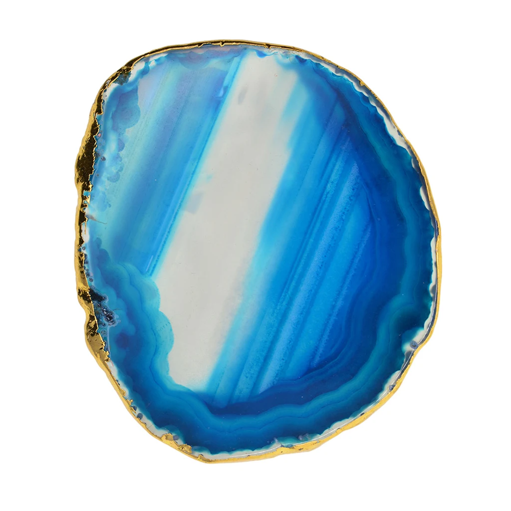 Natural Pure Agate Slices Polished Irregular Crystal Quartz Stone Pendant Charms Blue Home Decorations