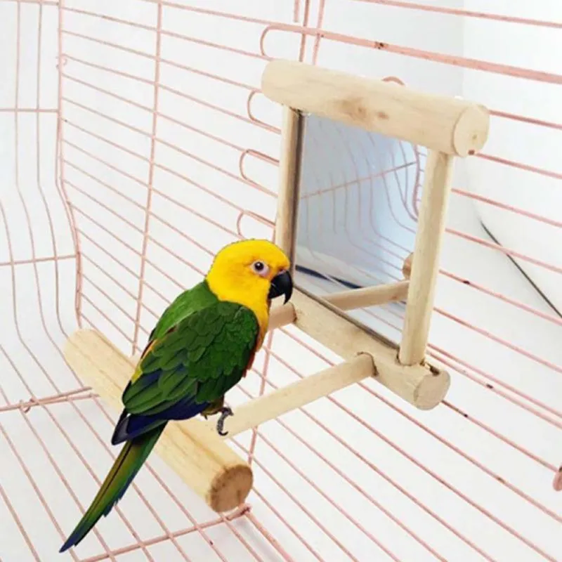 

Wooden Pet Toy Mirror Fun Toy For Cockatiel Parrots Small Birds Parrot Toys Pet Parrots Climb Accessories 2018