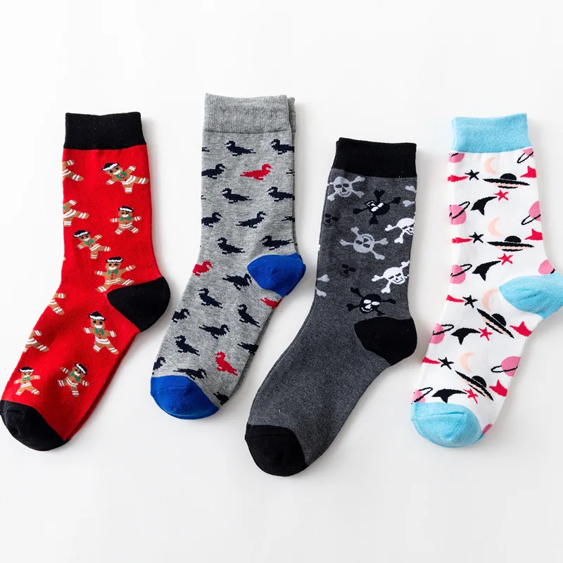 

4 Pair/set Combed Cotton Men's Socks Marvel Socks Funny Happy Hip Hop Socks Animal Printed Socks Gifts for Men