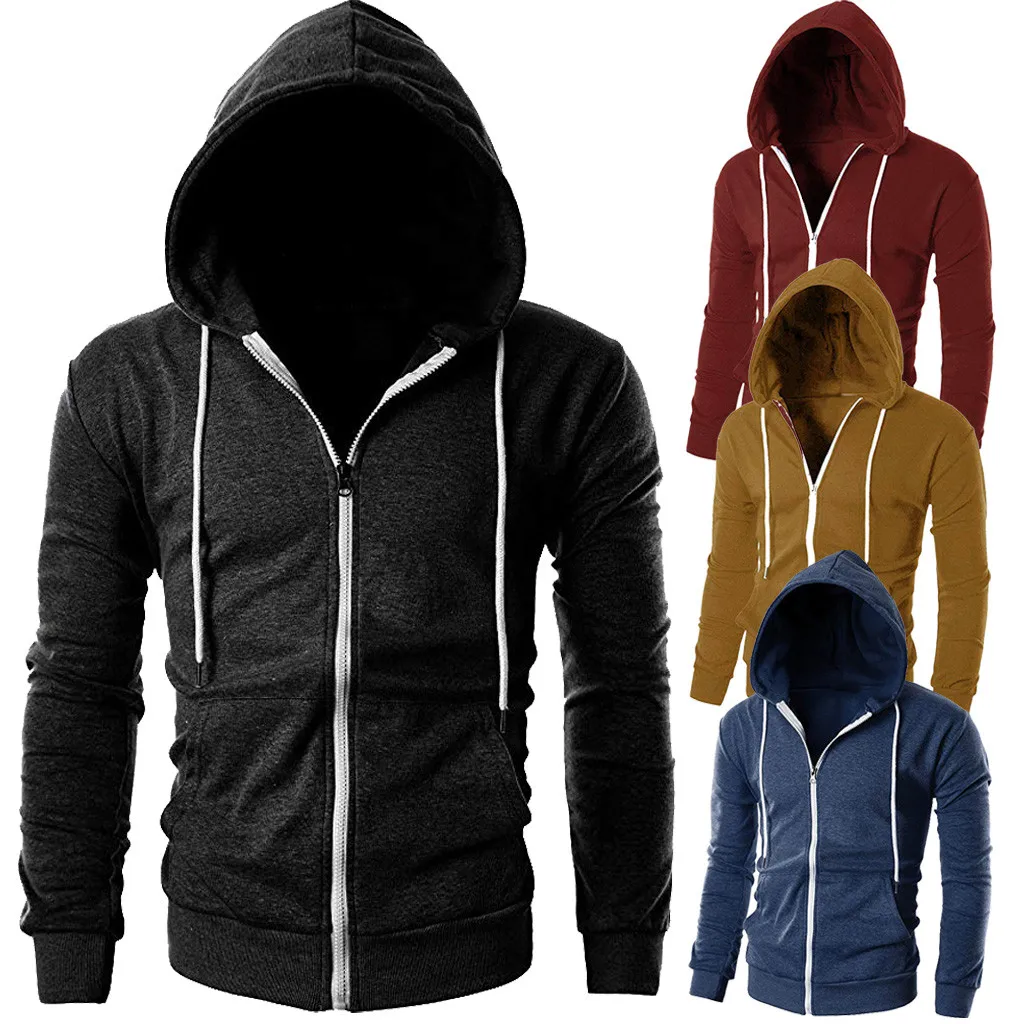 

Solid sweatshirt Mens Casual Slim Fit Long Sleeve Zipper Hoodie With Pocket Outwear Blouse sudadera hombre hip hop hoodie