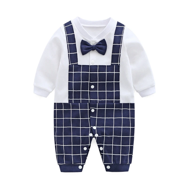 

Baby Newborn Boy Clothes For Infant Toddler Overalls Spring Autumn Gentleman Party Birthday Clothes Rompers Bebes 0-12M Outfits