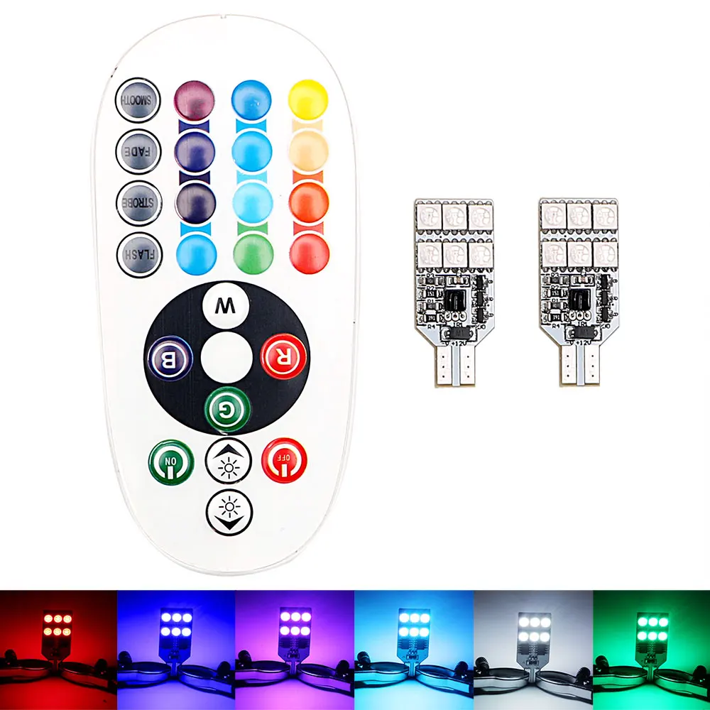 

ITimo 2pcs T10 Dome Reading Lamp RGBW 12 LED W5W 16 Colors LED Car Side Wedge Light Remote Control Universal SMD 5050