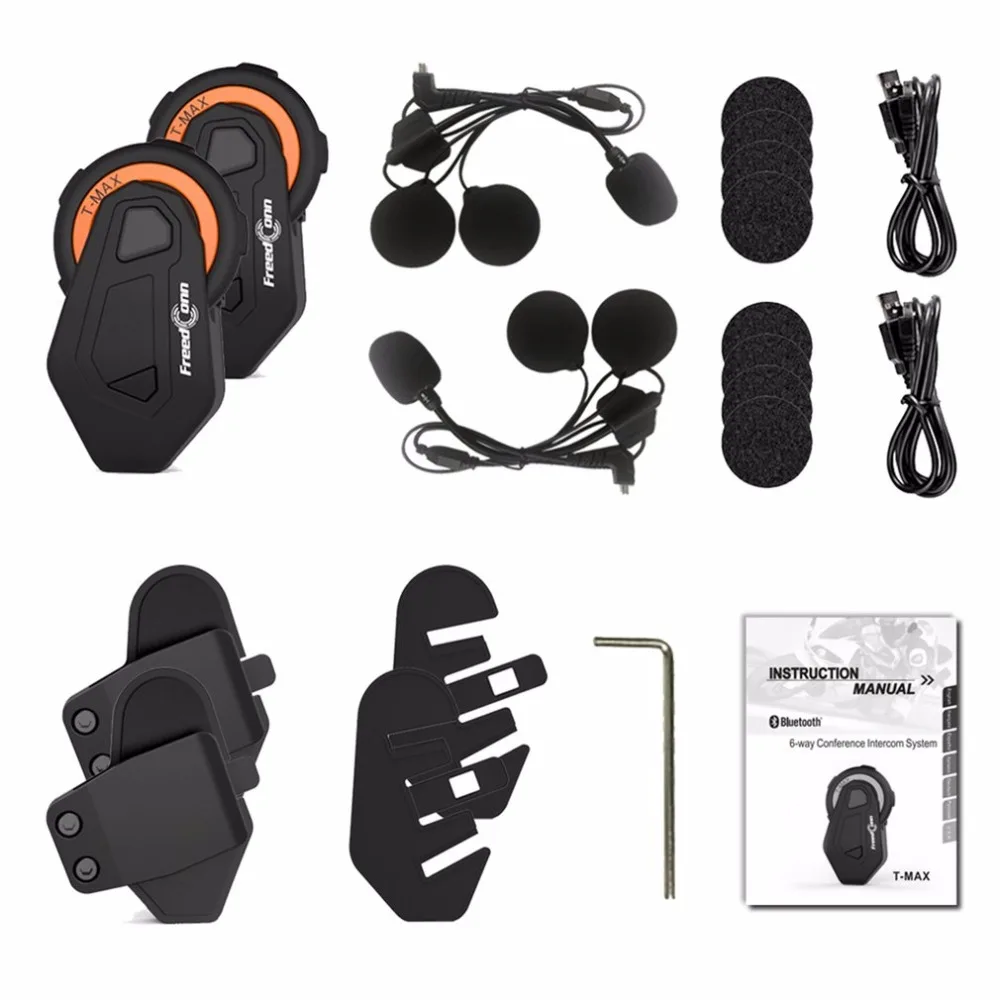 

1 or 2pcs FreedConn Motorcycle Helmet Intercom Headset 1500M 6 Riders Group Talking Bluetooth Interphone with FM Radio Drop Ship