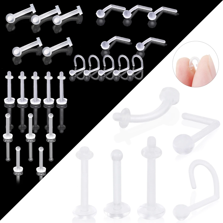 

5pcs/lot Bio Flexible Nose Screw Stud Retainer Acrylic Clear Eyebrow Ear Cartilage Labret Bar Tragus Lip Stud Piercings Jewelry