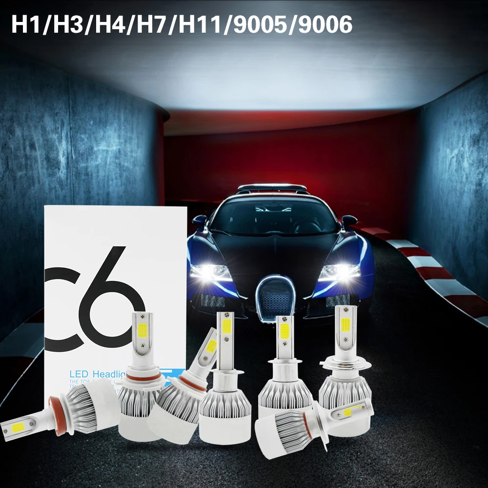 H4 светодиодный H7 H1 H3 H11 9005 Hb3 9006 Hb4 C6 головной светильник лампочка 12V 36W 3600LM 6000K COB