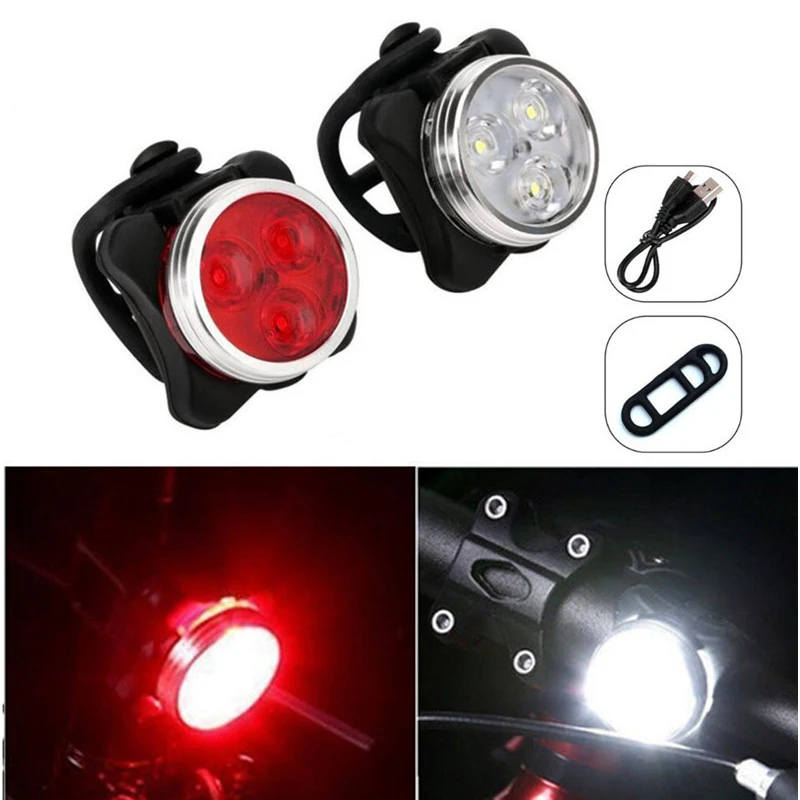 

2PCS/lot Rechargeable 3 LED Bicycle Light 4 mode Bike Front Lamp Tail Flashlight With Mount Bicycle Accessories Built-in Battery