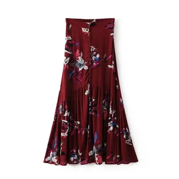 

Vintage floral print long skirts women Summer elegant beach maxi skirt Boho high waist asymmetrical skirt printed skirts