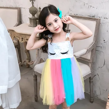 

Unicorn Girls Dress Summer Dress Girl Birthday Party Dress Little Girls Clothing Princess Dress