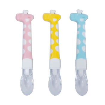 

Three Color Optional Creative Cartoon Giraffe Bending Easy Take Elbow Training To Eat Feeding Practice Transparent Baby Spoon