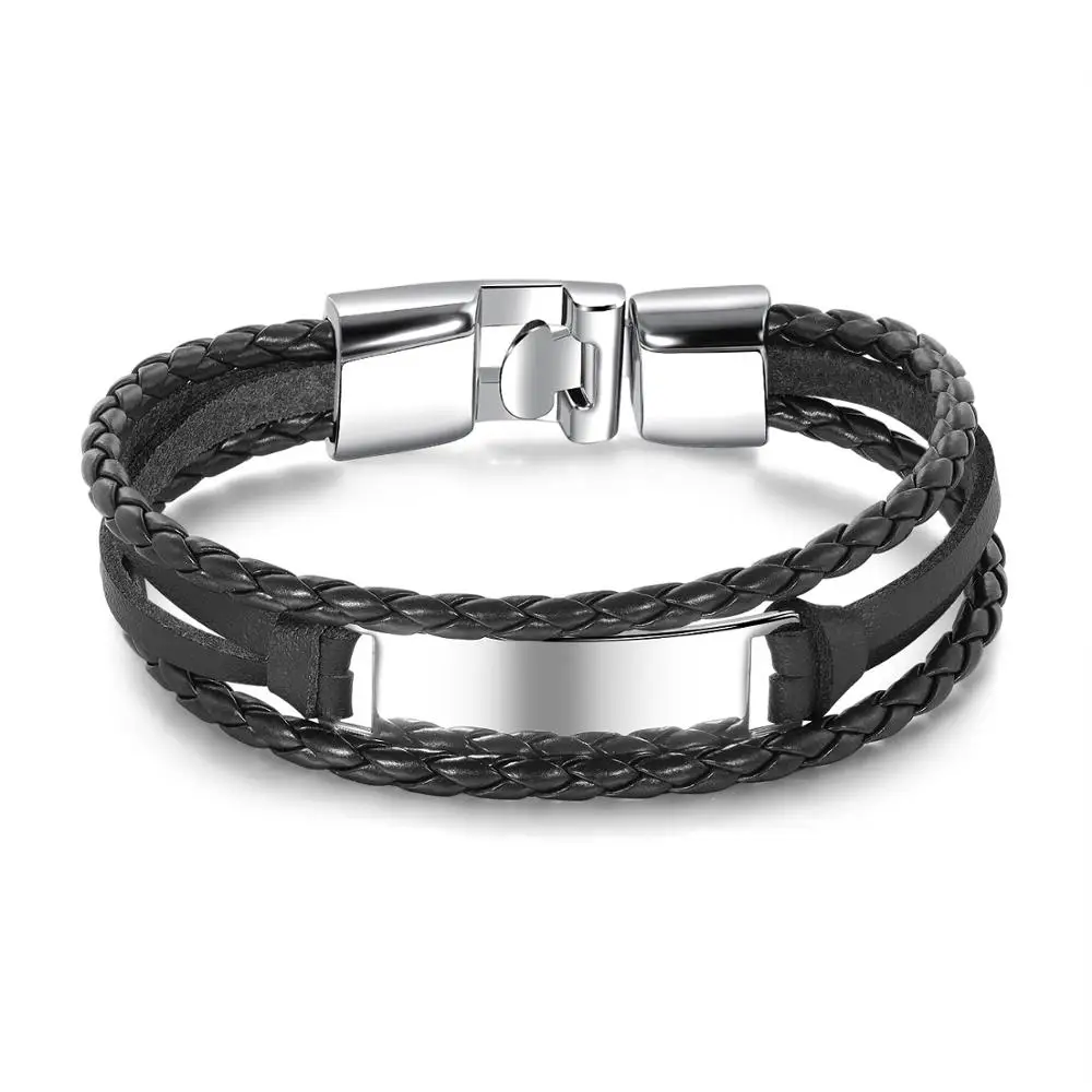 

Heezen Trendy 20CM Multi-layer Handmade Weaved Leather Rope Chain Alloy Bangle Chic Birthday / Anniversary Bijoux Gifts for Men