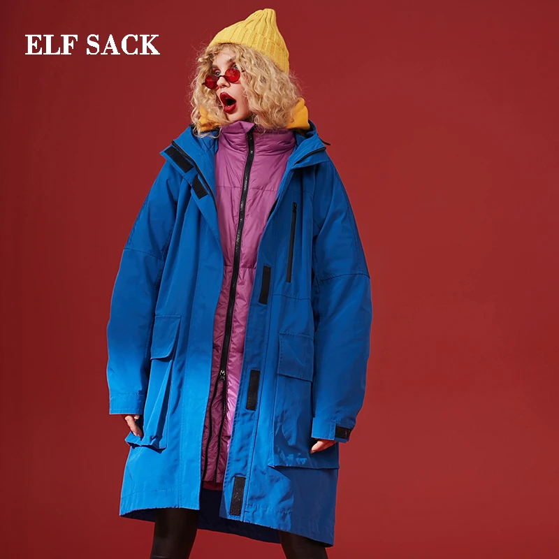 Женский пуховик большого размера ELFSACK однотонный Повседневный на белом утином
