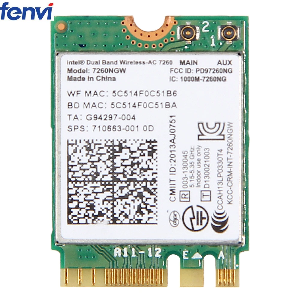 Intel 7260ngw Card 005 0a Dual Band Wireless N 7260 Bluetooth 4 0 Bt Ngff