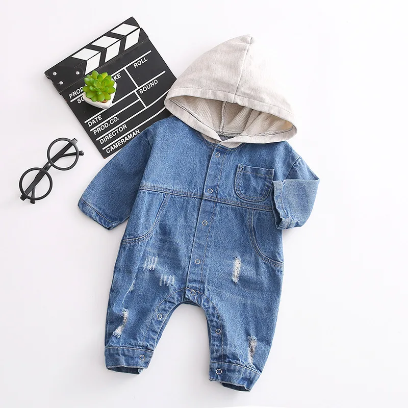 

2019 spring and autumn children hooded jumpsuit baby cowboy crawler suit boy girl romper hole