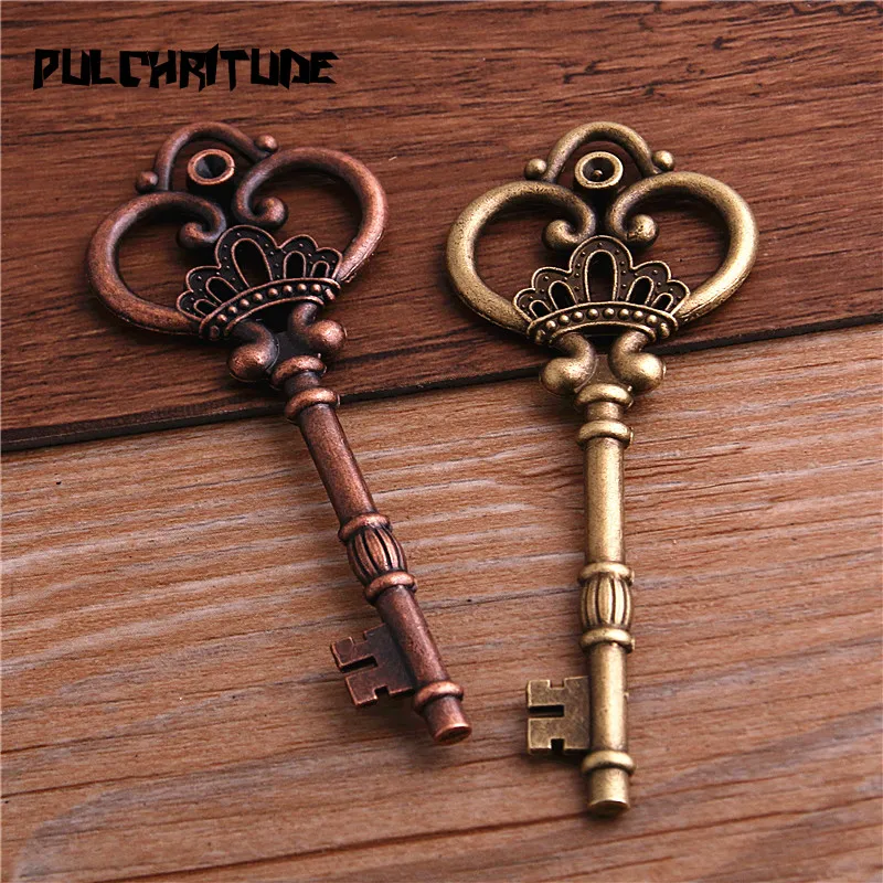 2Pcs 6 Kleur Metaallegering Mooie Grote Kroon Key Charms Vintage Sieraden Keys Charms 32*84Mm