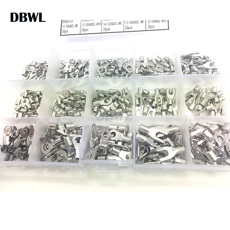  300pcs 15 type Non-insulated Ring Fork U-type Terminals Assortment Kit Crimp Spade Set Lug Cable Wi