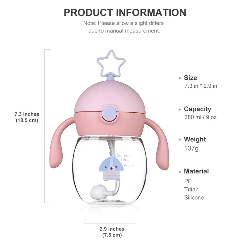 280 мл, бутылочка для кормления младенцев, детей, малышей, Милый принт с героями мультфильмов, полезный, безопасный Tritan taza, детская бутылка с крышкой, бесплатный подарок