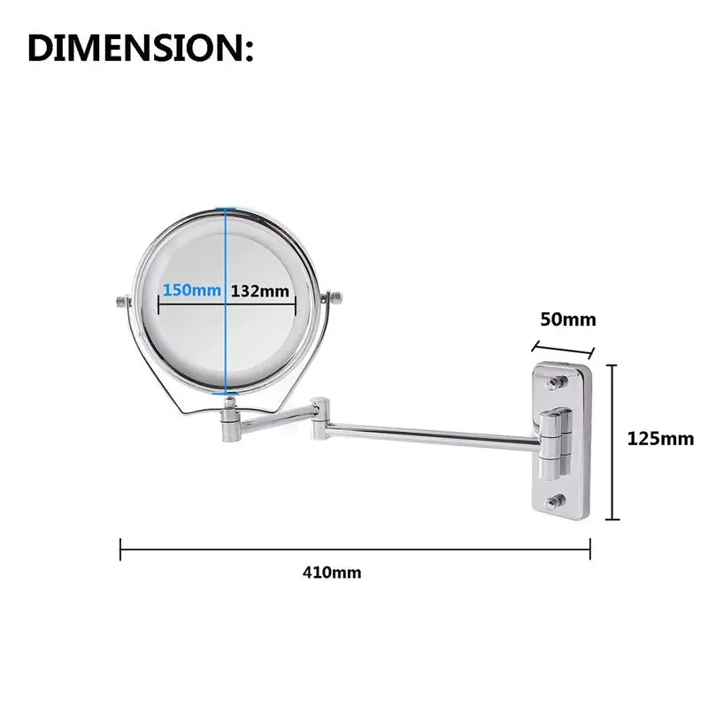 6 дюймов двухсторонняя светодиодная подсветка увеличительное зеркало для ванной для бритья зеркала для душа 7x Макияж косметическое зеркало настенное крепление со светом