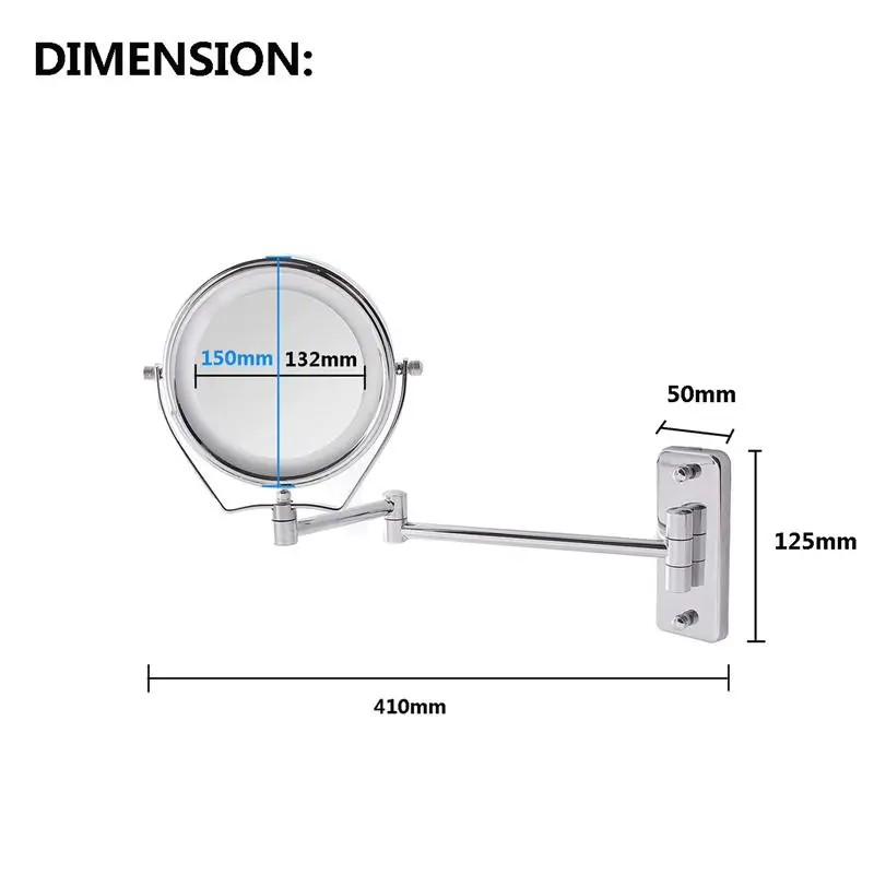Chuveiro do Banheiro de Barbear Fixado na Parede com Luz Polegada Espelhos Dupla Face Led Iluminado Lupa 7x Maquiagem Cosméticos Espelho 6 10 Maquiagem Cosméticos Espelho Fixado Na Parede Com Luz