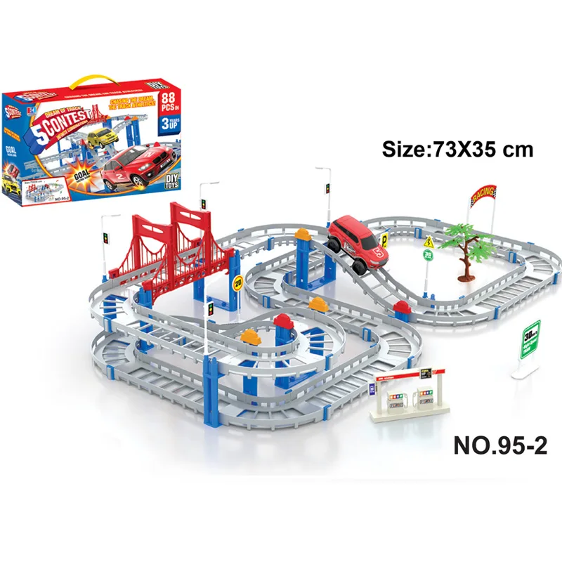 

Freeshipping Children DIY Multi-Track Electric Rail Car Racing Track Building Blocks Educational Track Car Train Toy