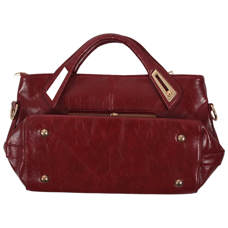 

Women Oil Wax PU Leather Handbags High Quality Shoulder Bags Ladies Handbags Fashion PU leather women bags(Red wine)
