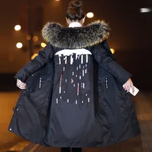 Большой енот собака меховой воротник с капюшоном модные зимние пуховики женские пуховики Верхняя одежда осень зима