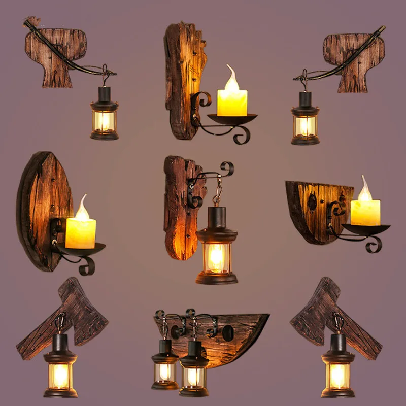 

Wood wall lamp Restaurant Bar Coffee Shop wall lamp retro light industrial home interior loft wall decor led bedside sconce lamp