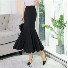 Брендовая элегантная широкая черная юбка для женщин летняя новая OL шифоновые длинные юбки высокого качества очаровательная красивая юбка русалки Женская