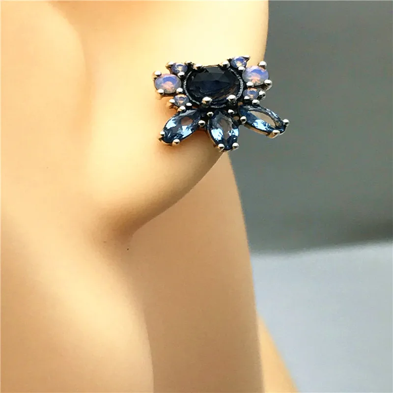 

100% 925 Sterling Silver Patterns of Frost Earrings With Multi Colored Crystal for Women DIY Fine Jewelry PFE075