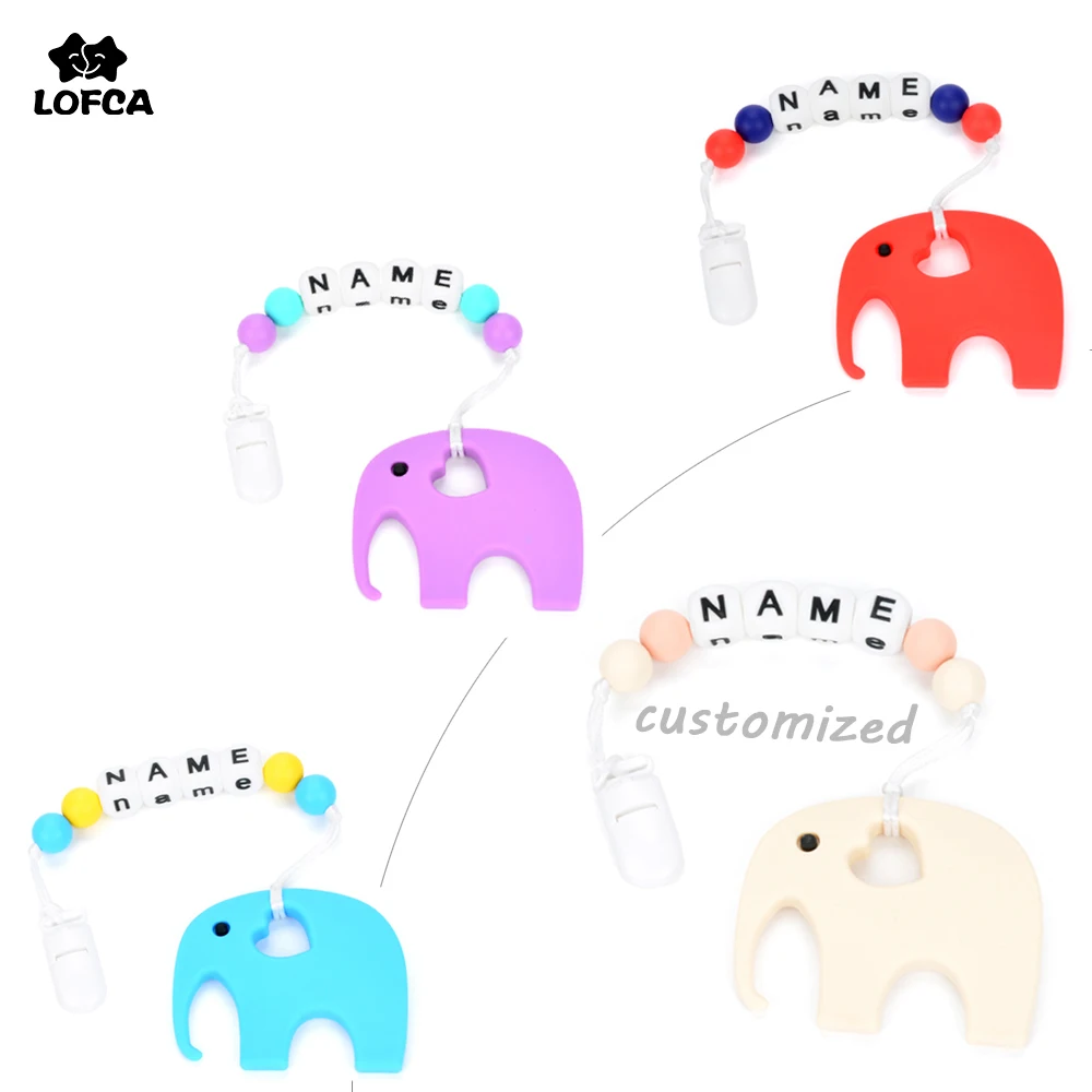 

Silicone Elephant Teether Customized Pacifier Clip Handmade Dummy Clip Chewable Colorful Beads Chain Personalized Name Chain