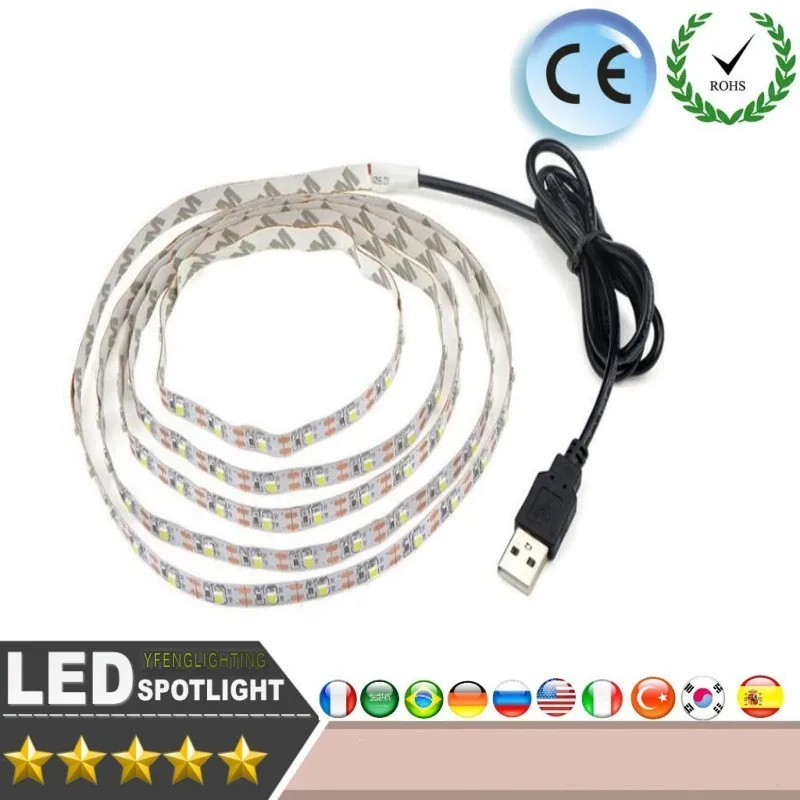 

USB Powered 5V RGB LED Strip light 60leds/m 3528 SMD Non-Waterproof Tape For TV Background Lighting With Remote Controller