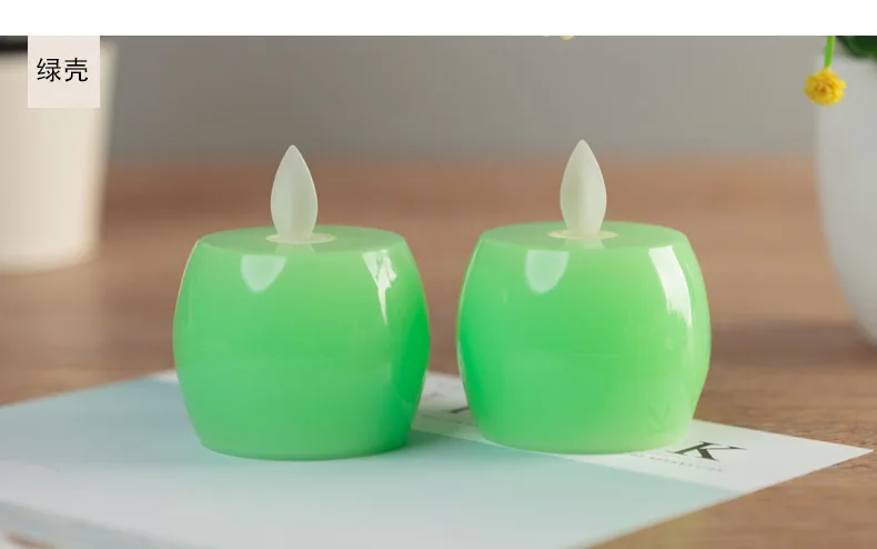 Упаковка из 6 Непламено перемещение Вика форме яблока Tealight свечах с желтым светом для партии украшения - Цвет: green body