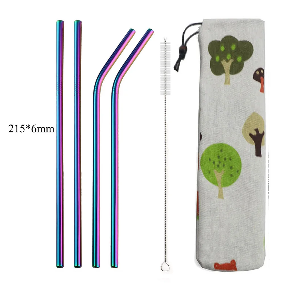 Eco-Friendly 4-Piece Reusable Stainless Steel Straw Set with Cleaning Brush