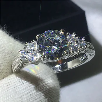 

Vintage Three-stone Jewelry 925 Sterling Silver ring Sona 5A zircon Stone Engagement Wedding Band Rings for women men Gift