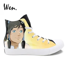 Вэнь Дизайн Ручная роспись с рисунком из аниме; обувь под заказ; Аватара "Повелитель стихий" косплейные туфли канона «Легенда О Корре черные мужские женские парусиновые туфли; высокие кроссовки;