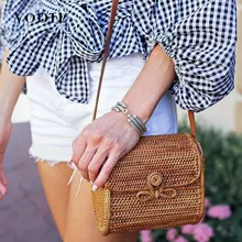 Straw Bag For Women Rattan Handbags Summer Woven Beach Tote For Ladies Babi Rattan Bag Female Sac Bohemia Shoulder Bag Straw two tone straw tote bag