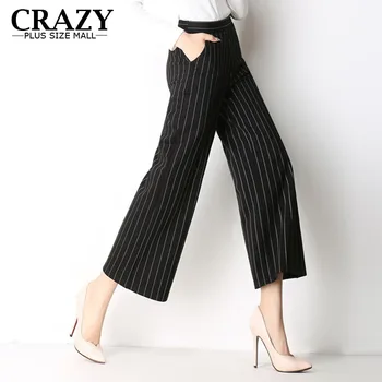 

Fit 120kg 2019 Plus Size 6XL 5XL 4XL Women Wide Leg Ankle Pants High Waist Elastic OL Business Pants Black White Stripe Trousers