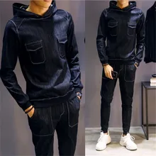 Весна и осень г. Корейский вариант трека и поле просторное худи костюм для мужчин молодежная мода досуг джинсы костюм с капюшоном