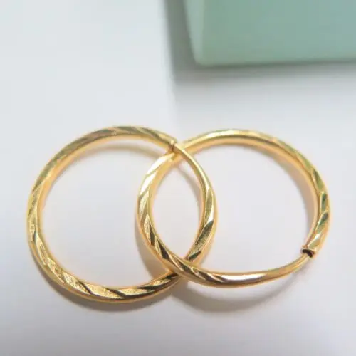 

Pure 24K Yellow Gold Hoop Earrings Faced Band Hoop Earrings 20mm Dia.