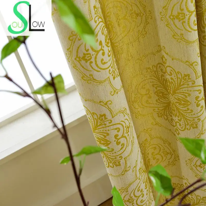 

Slow Soul Cortex Cotton And Linen Yellow Green Curtain Jacquard Fabric Style Curtains For Living Room Luxury French Window